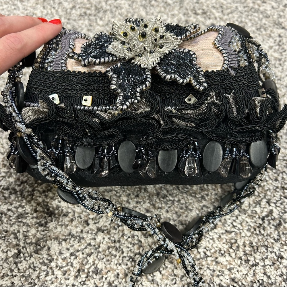 Mary Frances Dark Multi-Toned Vintage Beaded Floral Evening Clutch Rare - Picture 3 of 11